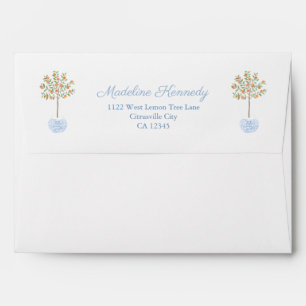 Tasteful Citrus Tree Chinoiserie Return Address Envelope