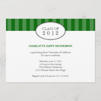 Tasteful green stripe graduation class invitation
