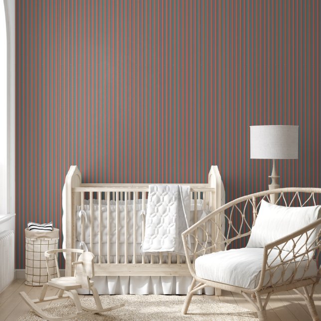 Tasteful Pinstriped Blue Pink Grey Wallpaper (Kids)
