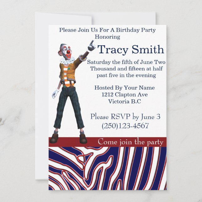 Tastefully Party Clown Birthday Invitation (Front)