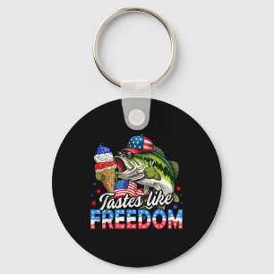 Tastes Like Freedom B Fishing Patriotic 4th Of Jul Keychain