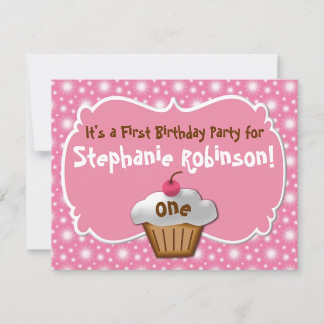Tastey Frosted Cupcake First Birthday Invitation (Front)