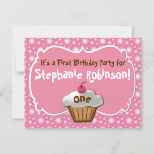 Tastey Frosted Cupcake First Birthday Invitation