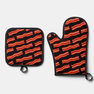 Tasty Bacon Strips Pattern Oven Mitt & Pot Holder Set