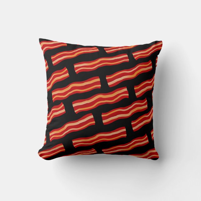 Tasty Bacon Strips Pattern Throw Pillow (Front)
