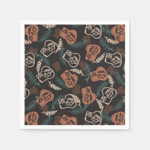 Tasty Bread Toast Pattern in Black Background Napkin