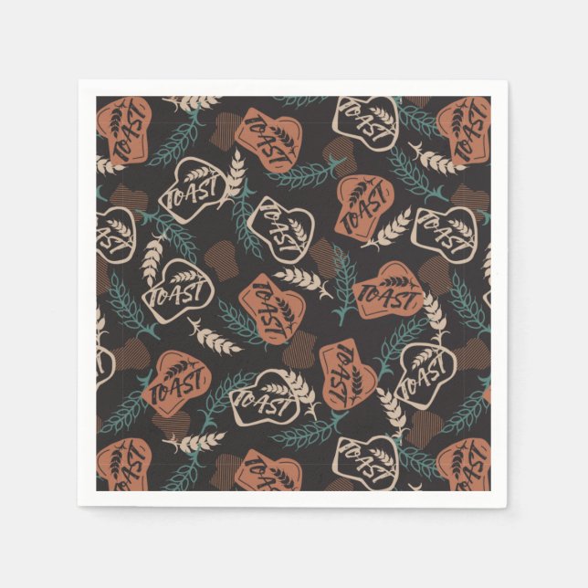 Tasty Bread Toast Pattern in Black Background Napkin (Front)