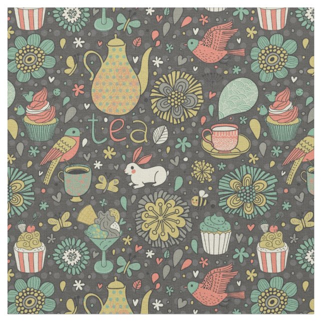 Tasty bright Tea Card Fabric (Close Up)