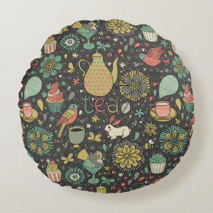Tasty bright Tea Card Round Pillow