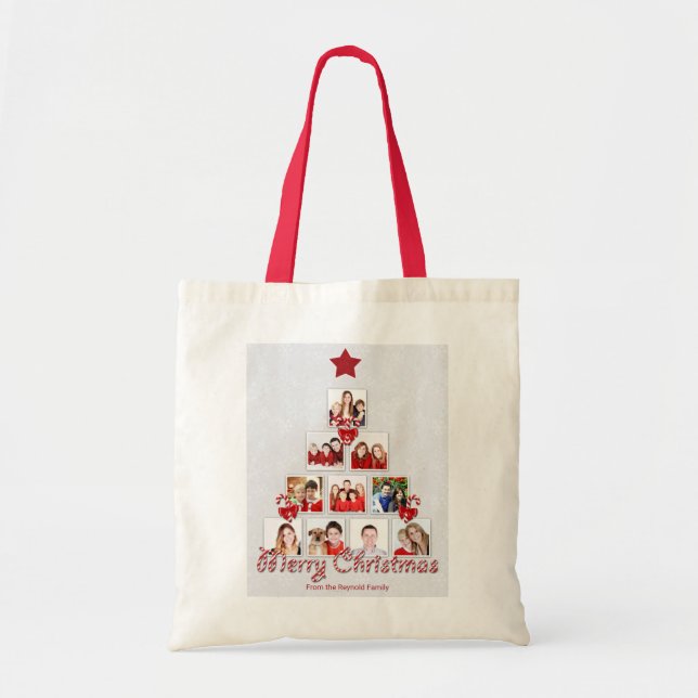 Tasty Candy Cane Christmas Tree Photo Collage Tote Bag (Front)