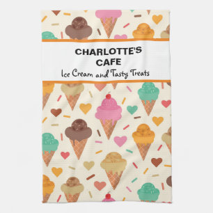 Tasty Colorful Ice Cream  Pattern custom name   Kitchen Towel