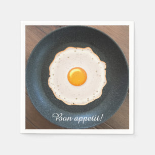 Tasty Fried Egg in Skillet Pan Napkin