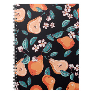 Tasty, juicy pears. Seamless pattern of fruits and Notebook