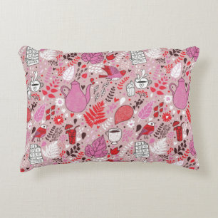 Tasty pattern with birds and flowers accent pillow