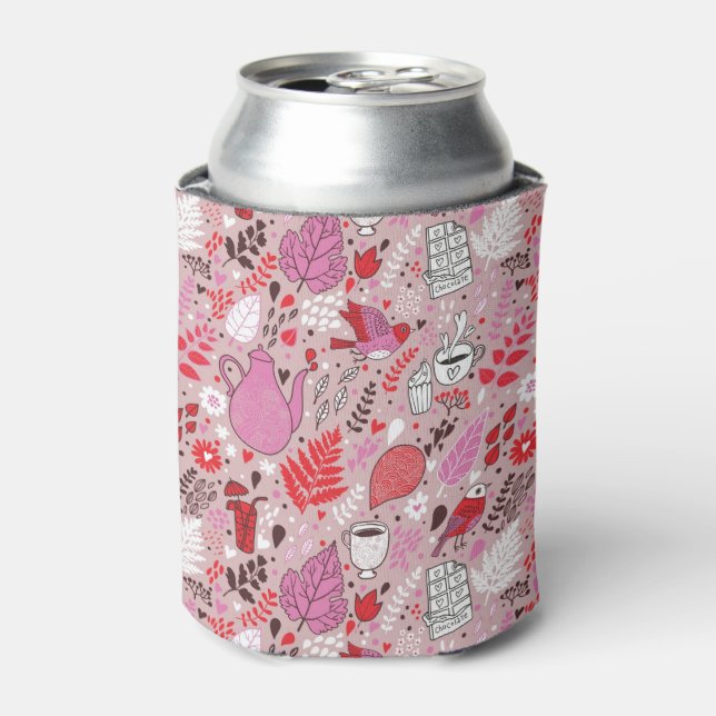 Tasty pattern with birds and flowers can cooler (Can Front)
