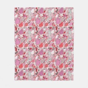 Tasty pattern with birds and flowers fleece blanket