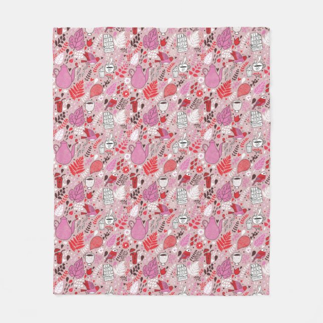 Tasty pattern with birds and flowers fleece blanket (Front)