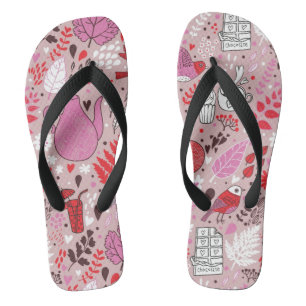 Tasty pattern with birds and flowers flip flops