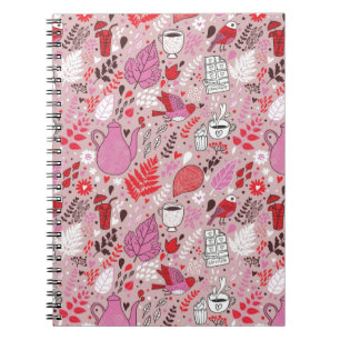Tasty pattern with birds and flowers notebook