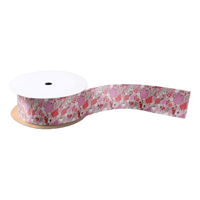 Tasty pattern with birds and flowers satin ribbon (Spool)