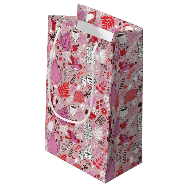 Tasty pattern with birds and flowers small gift bag (Back Angled)