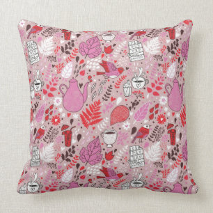 Tasty pattern with birds and flowers throw pillow