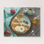 Tasty Rustic Breakfast Crepes Apples Honey Food Jigsaw Puzzle<br><div class="desc">This gorgeous jigsaw puzzle features the tasty breakfast crepes and apple with honey on a rustic table setting #breakfast #food #crepes #pancakes #jigsawpuzzle #gifts #fun #stockingstuffers #games</div>