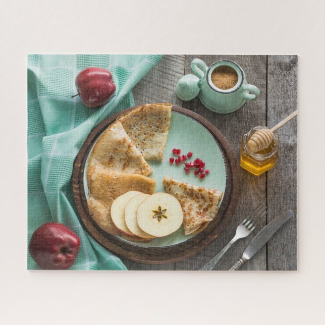 Tasty Rustic Breakfast Crepes Apples Honey Food Jigsaw Puzzle (Horizontal)