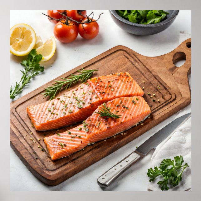 Tasty salmon steak poster (Front)