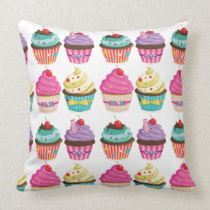 Tasty Strawberry Cupcake Pattern Pillow