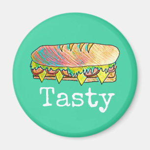 Tasty sub sandwich cute food art magnet