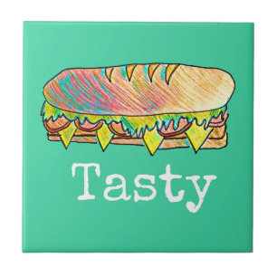 Tasty sub sandwich cute food art tile