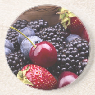 Tasty Summer Fruits On A Wooden Table Coaster