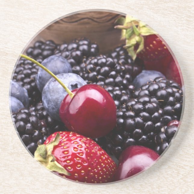 Tasty Summer Fruits On A Wooden Table Coaster (Front)