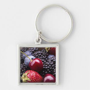 Tasty Summer Fruits On A Wooden Table Keychain