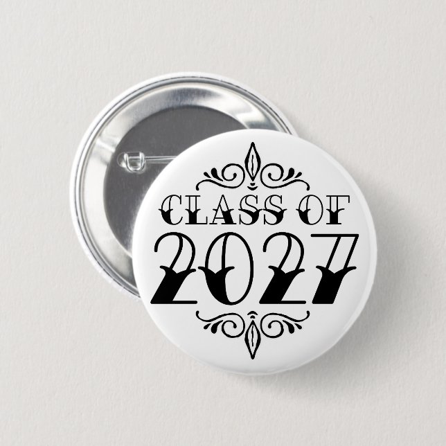 Tat-Style Grey Class of 2027 Graduation 2 Inch Round Button (Front & Back)