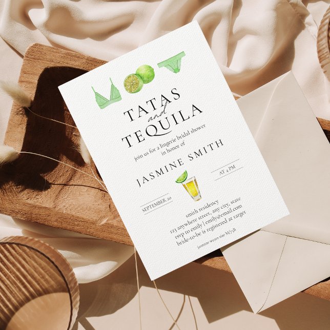 Tatas & Tequila Lingerie Bridal Shower Modern Invitation (Creator Uploaded)