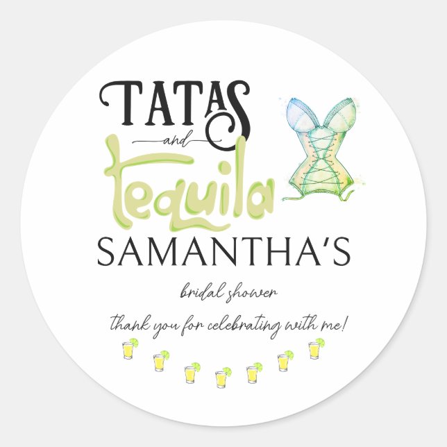 Tatas & Tequila Modern Bridal Shower Fiesta Party Classic Round Sticker (Front)