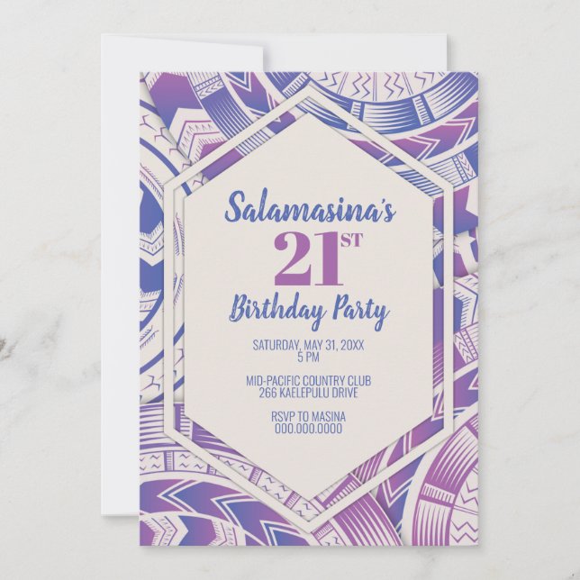 Tatau Purple & Blue Diamond Invitation (Front)