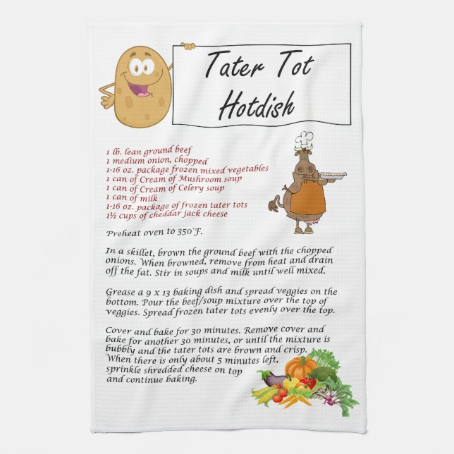 Tater Tot Hotdish Kitchen Towel (Vertical)