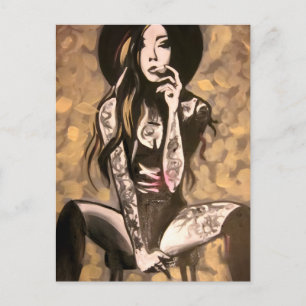 Tatooed Woman in Gold Postcard