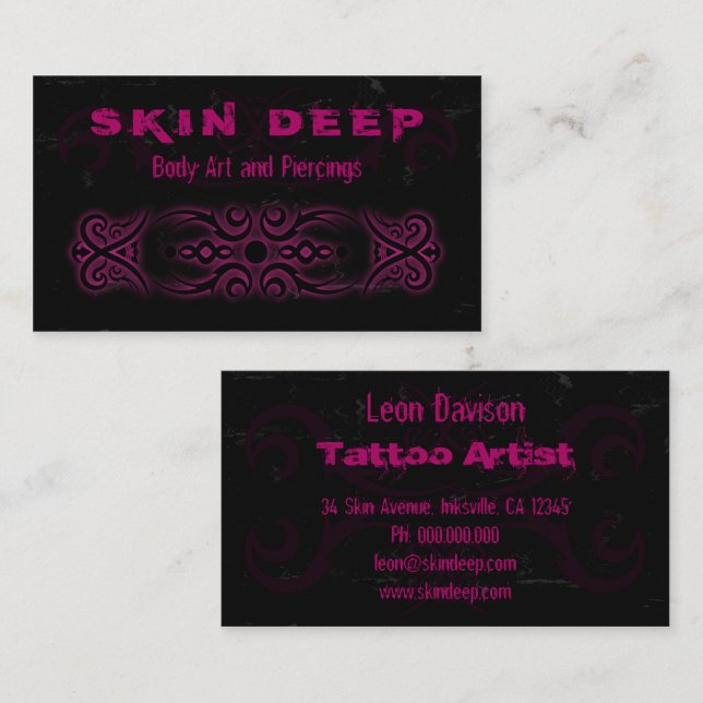 Tatouage tribal Cartes de visite noirs et roses (Devant / Derrière)