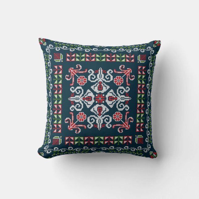 Tatreez pattern  metal print throw pillow (Front)