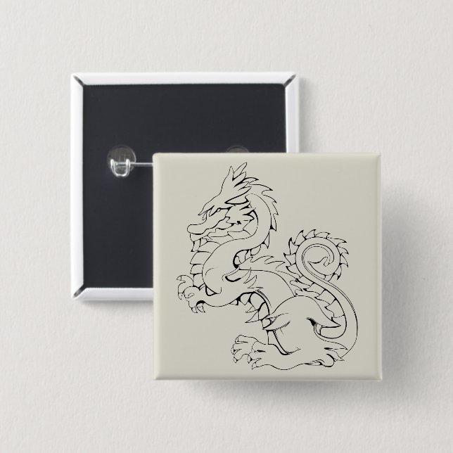 Tatsu Asian Dragon Are Fantasy Mythical Creatures 2 Inch Square Button (Front & Back)