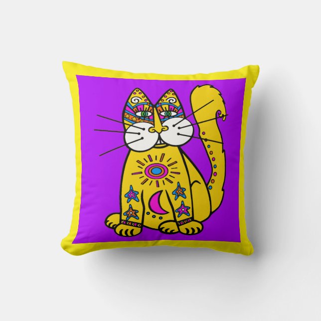 Tatt Cat Throw Pillow (Front)