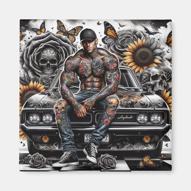 Tatted Man 2 Inch Magnet (Front)