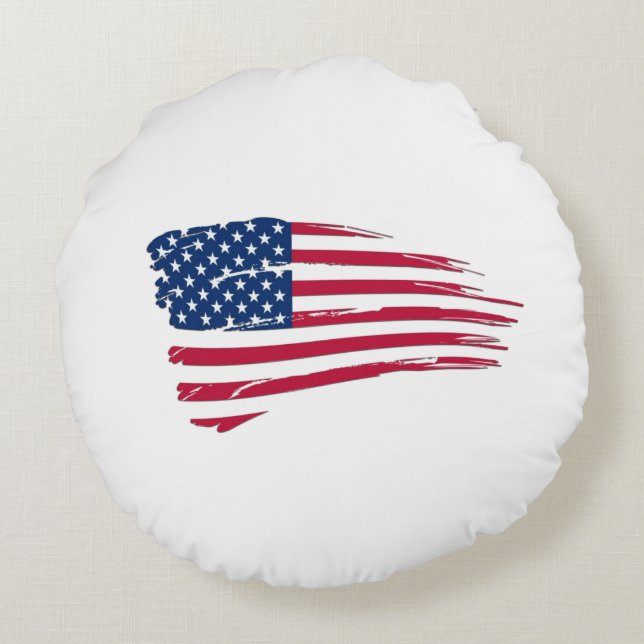 Tattered American Flag Round Pillow (Back)
