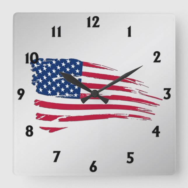 Tattered American Flag Square Wall Clock (Front)