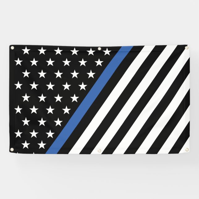 Tattered Distressed Thin Blue Line Flag Banner (Horizontal)