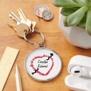 Tattered Edge Red Heart Outline & Arrow Template Keychain
